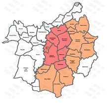 Integrace obcí v roce 1941. Červeně je vyznačen rozsah...