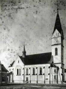 Kostel Růžencové Panny Marie v Hrabůvce po vysvěcení v roce 1910, Zdroj: Archiv města Ostravy, Sbírka fotografií
