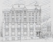Kavárna Bellevue, návrh fasády (1910),  Zdroj: Archiv města Ostravy, Okresní úřad Moravská Ostrava