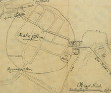 Hřbitov i s kapli sv. Lukáše na Anneisově plánu z roku 1779, Archiv města Ostravy, Sbírka map a plánů, sign. 1291, 1292