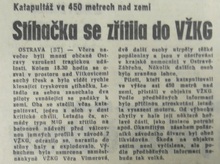 Článek o havárii stíhačky Mig-15UTI v deníku Nová svoboda 17. 7. 1969.