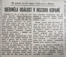 Článek z 25. 10. 1959 v deníku Nová svoboda o utkání Vítkovice - Žilina 