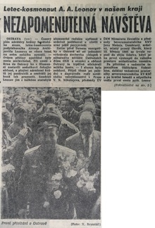 Článek z deníku Nová svoboda z 13. 5. 1965 o návštěvě A. A. Leonova