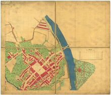 Mapa Moravské Ostravy s areálem staré střelnice, 1869 Zdroj: Archiv města Ostravy, Sbírka map a plánů