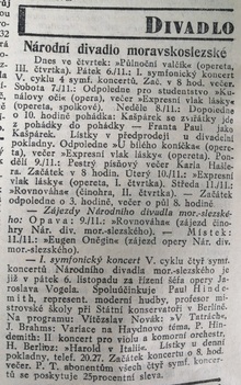 Pozvánka  v Moravskoslezském deníku z 5. 11. 1931 na koncert, na kterém vystoupil rovněž P. Hindemith