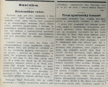 Článek v deníku Duch času z 9. 12. 1932 o koncertech 5. a 6. 12. 1932. 