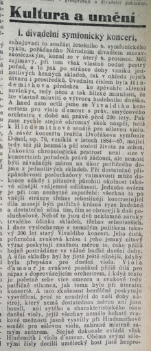 První část článku v Moravskoslezském deníku z 9. 11. o koncertu 6. 12. 1932.