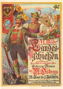 Plakát zvoucí na střeleckou slavnost v Moravské Ostravě (1896). Zdroj: Archiv města Ostravy