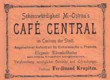Reklama na kavárnu Central krátce po jejím otevření Zdroj: Archiv města Ostravy