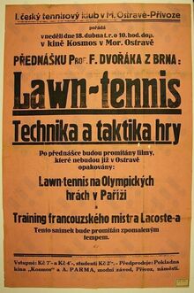 Plakát I. českého tenisového klubu v Moravské Ostravě. Zdroj: Archiv města Ostravy.