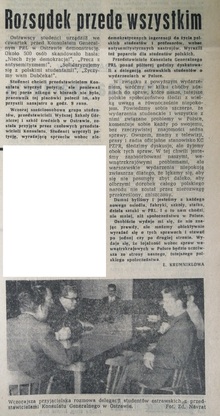 Článek z 30. 3. 1968 v novinách Głos łudu určeného polské menšině v Československu.