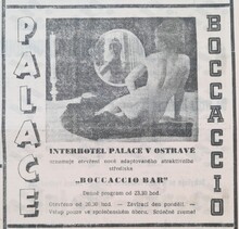 Reklama nočního baru Boccaccio. Zdroj: Ostravský večerník 11.9.1969