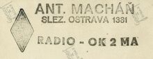 otisk razítka rádiové stanice A. Macháně, 1939, Zdroj: Archiv města Ostravy
