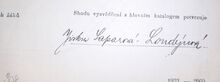 podpis prof. J. Saparové na třídním výkazu gymnázia v Ostravě, r. 1934