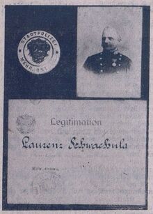 Vavřinec Schwachula, policejní služební legitimace. Zdroj: Mährisch-schlesische Landeszeitung 12.5.1940