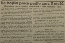 Článek o důlním neštěstí na Dole Michal v říjnu 1919 otištěný v novinách Duch času 3. 10. 1919.