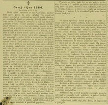 Literárně zpracovaná zpráva o neštěstí na Dole Ema v roce 1888 otištěná v Opavským týdenníku 15. 10. 1884.