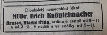 Inzerce lékařské praxe, Zdroj: Duch času, 30. 3. 1930