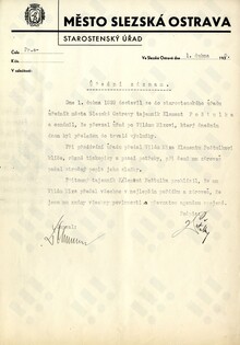 Úřední záznam z 1. 4. 1939 o převzetí funkce tajemníka, Zdroj: Archiv města Ostravy