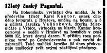 12letý český Paganini, Zdroj: Svoboda, moravskoslovenský deník, Brno 1934