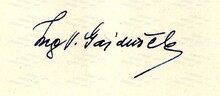 Podpis prof. Ing. Viléma Gajduška, 1955. Zdroj: Archiv města Ostravy