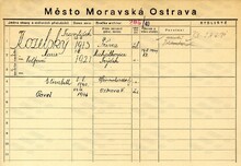 Domovská karta Františka Kozelského. Zdroj: Archiv města Ostravy