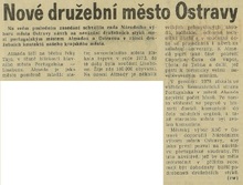 Článek z Ostravského večerníku z 27. 12. 1977 o navázání družby mezi Ostravou a Almadou 