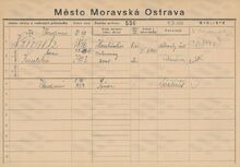 Vladimír Hrůzek, domovská karta Zdroj: Archiv města Ostravy, Archiv města Moravská Ostrava, domovská kartotéka