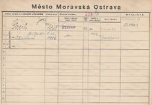 Josef Streit, domovská karta Zdroj: Archiv města Ostravy, Archiv města Moravská Ostrava, domovská kartotéka