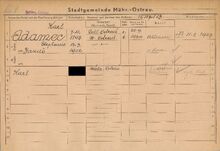 Archiv města Ostravy, Archiv města Moravská Ostrava-domovská karta 