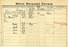 Ondřej Krawczyk (Kravczyk) domovská karta otce, Zdroj: Archiv města Ostravy, Archiv města Moravská Ostrava, domovská kartotéka