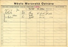 Jan Kotík, domovská karta. Zdroj: Archiv města Ostravy, Archiv města Moravská Ostrava, domovská kartotéka