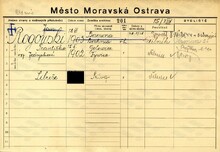 Jan Rogovský, domovská karta. Zdroj: Archiv města Ostravy, Archiv města Moravská Ostrava, domovská kartotéka