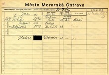 Jan Říha, domovská karta. Zdroj: Archiv města Ostravy, Archiv města Moravská Ostrava, domovská kartotéka