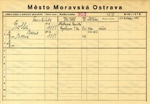 František Rolla, domovská karta. Zdroj: Archiv města Ostravy,...