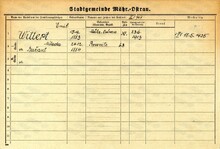 RNDr. Emil Willert, domovská karta. Zdroj: Archiv města Ostravy, Archiv města Moravská Ostrava, domovská kartotéka