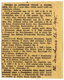 Leopold Batko - pátrání po nezvěstných, novinový výstřižek. Zdroj: Československá demokracie, 26. 6. 1945