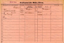 PhDr. Alfréd Václavek domovská karta. Zdroj: Archiv města Ostravy, Archiv města Moravská Ostrava, domovská kartotéka