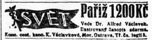 Dobová inzerce CK Svět Moravská Ostrava. Zdroj: Lidové noviny, 30. 1. 1926