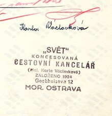 Razítko CK a podpis majitelky Karly Václavkové, 1940. Zdroj: Archiv města Ostravy 