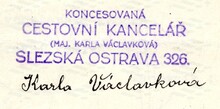 Razítko CK a podpis majitelky Karly Václavkové, 1925. Zdroj: Archiv města Ostravy 