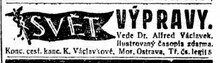 Dobová inzerce CK Svět Moravská Ostrava. Zdroj: Lidové noviny, 22. 8. 1925