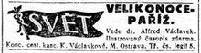 Dobová inzerce CK Svět Moravská Ostrava. Zdroj: Lidové noviny, 13. 3. 1926