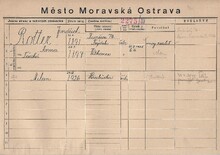 Domovská karta rodiny M. Rottera Zdroj: Archiv města Ostravy, fond Archiv města Moravská Ostrava, domovská kartotéka