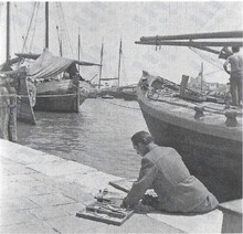 P. Raszka při práci v Benátkách, 1935 Zdroj: rodinný archiv, uveřejněno s laskavým svolením prof. Evžena Kočendy