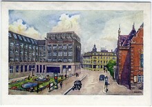 Pohlednice náměstí Dr. Edvarda Beneše, jedna z mnoha, kterou vydala firma Jakuba Janoty. Zdroj: Archiv města Ostravy, Sbírka fotografií