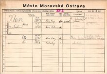 Karta domovské příslušnosti Viktora Kleina Zdroj: Archiv města Ostravy, fond Archiv města Moravská Ostrava, domovská kartotéka