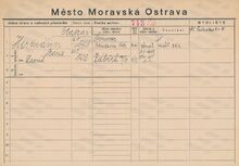 Karta domovské příslušnosti Otakara Hermanna Zdroj: Archiv města Ostravy, fond Archiv města Moravská Ostrava, domovská kartotéka