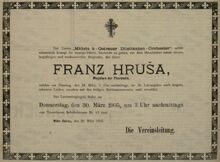 Oznámení o úmrtí Mr. Ph. Františka Hruši v dobovém tisku. Zdroj: Ostrauer Tagblatt, 1905