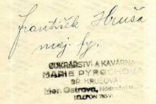 Podpis Františka Hruši, ml. a firemní razítko, 1926. Zdroj: Archiv města Ostravy